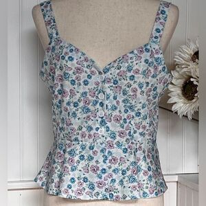Blue, Pink Floral Tank Top (M)